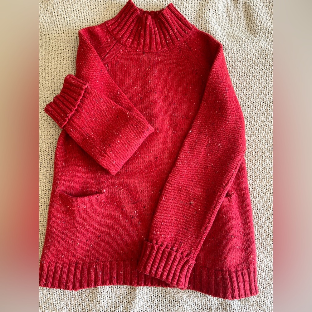 J. Jill Red Wool Blend Marled Mockneck Chunky Sweater Size XS